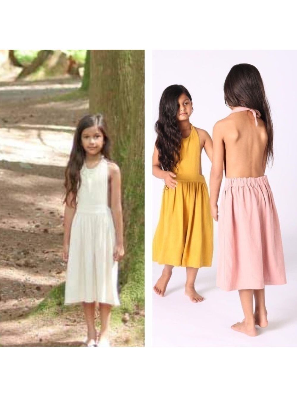 Story Kids Clothing Iris Linen Cotton Halter Open Back Dress, size 3/4